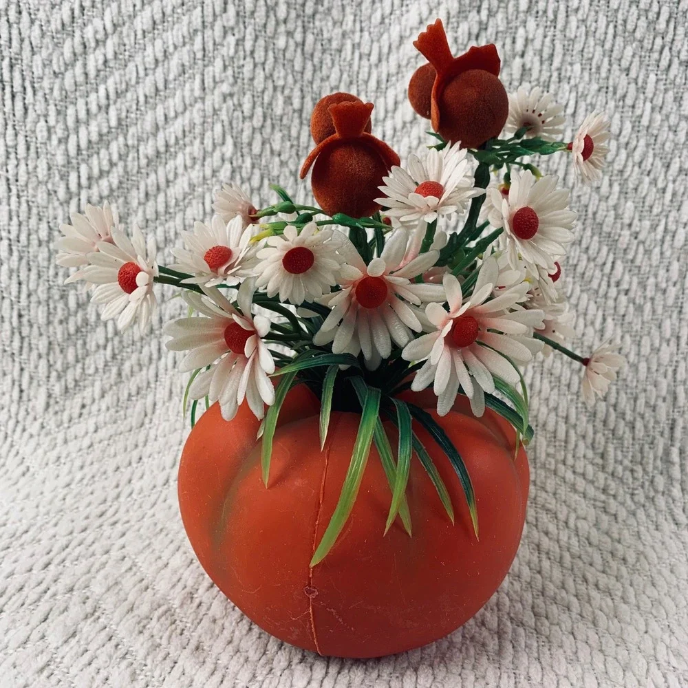 Vtg Christmas Home Decorative Products Tomato Floral Arrangement‎ Flocked Birds